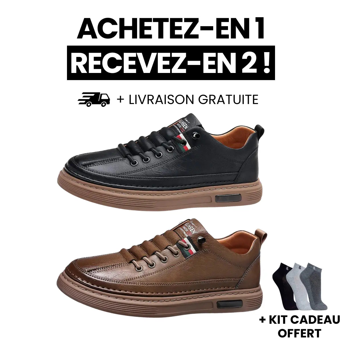 Chaussure Casual Italian™ - en Cuir Véritable + Kit de chaussettes offert