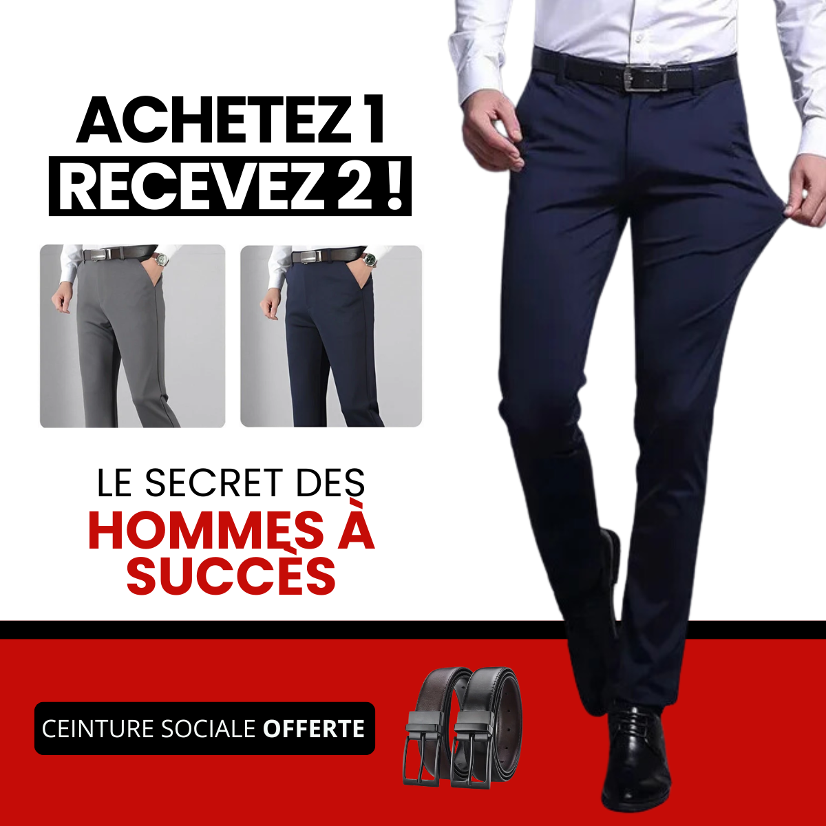 ACHETEZ 1 RECEVEZ 2 | Pantalon de Costume Classique SwissTech | Ceinture en Cuir OFFERTE