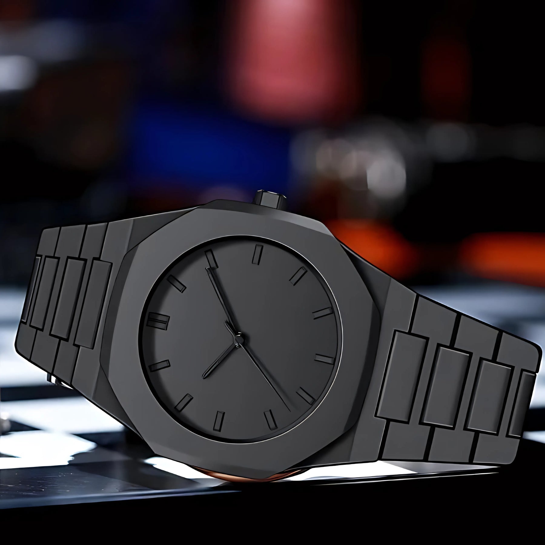 Montre minimaliste All Black pour homme - 40,5 mm - Polycarbonate | Résistante à l'eau