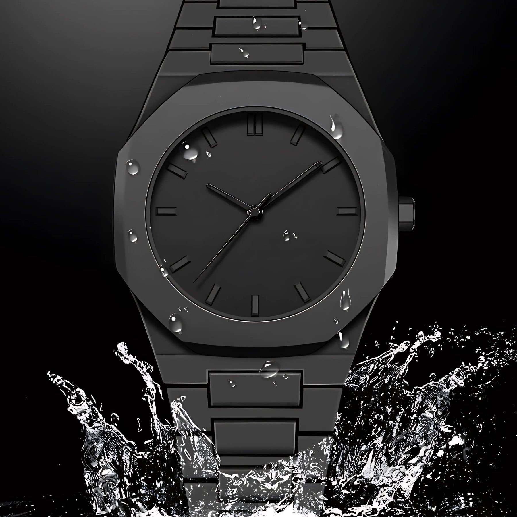 Montre minimaliste All Black pour homme - 40,5 mm - Polycarbonate | Résistante à l'eau