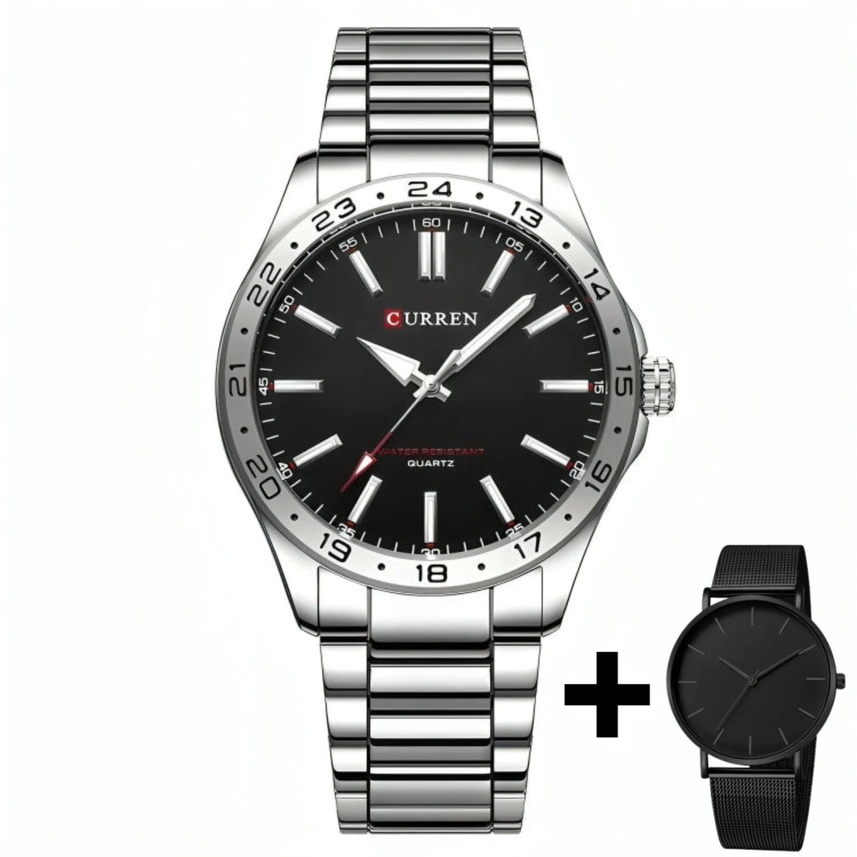 Montre de luxe Curren Quartz + Montre All Black