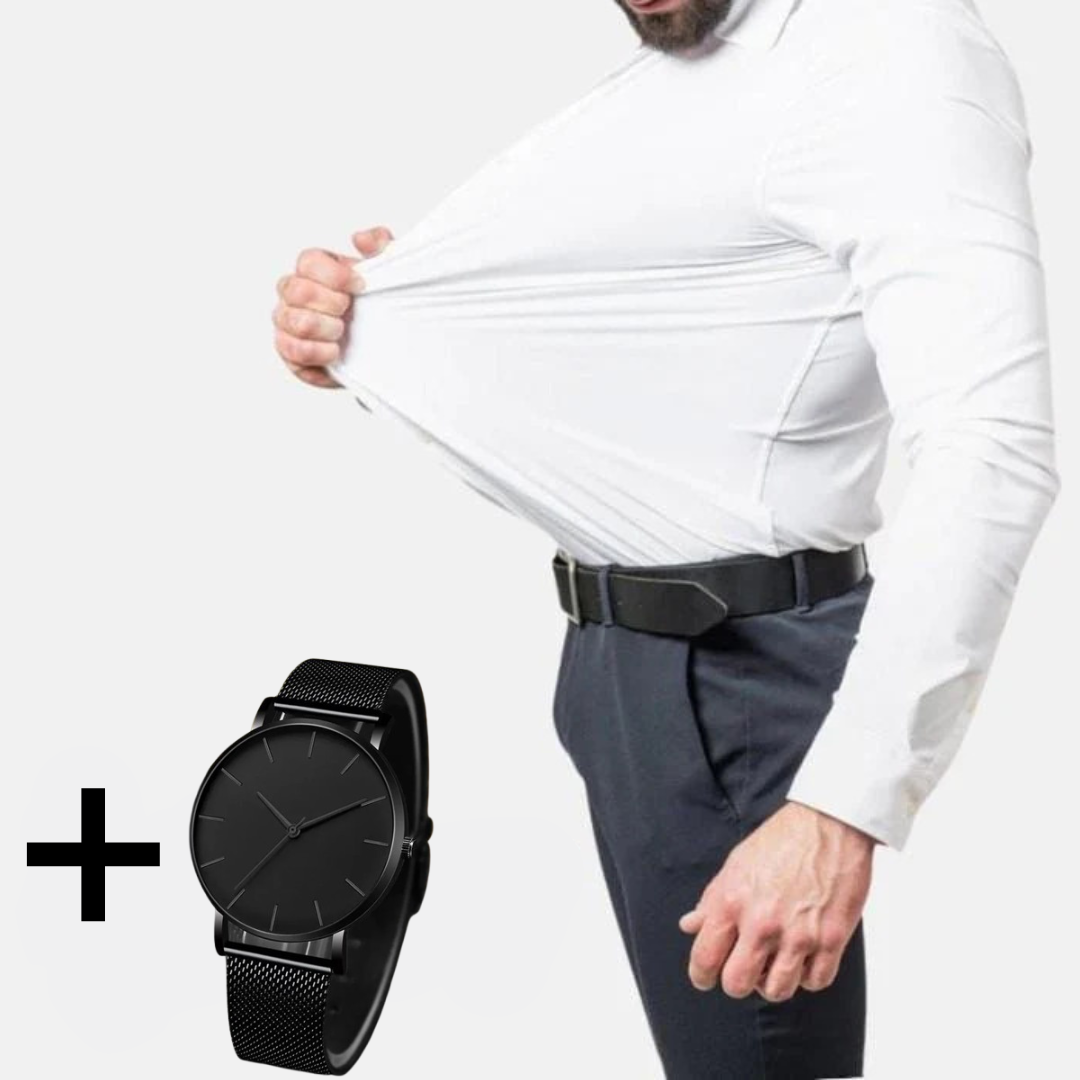 ELASTICFIT™ - Chemise Spéciale Slim Anti-Froissement + All Black Watch Gratuit